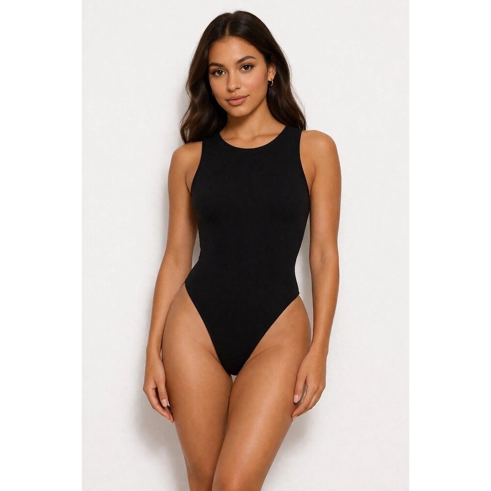 Zara Women's Bodysuit Size M Black High Cut Sleeveless Comfortable Fit Classic